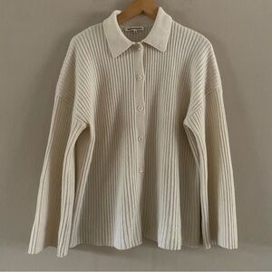 Reformation Women’s Ivory Ribbed Knit Cashmere Collared Button Cardigan MEDIUM